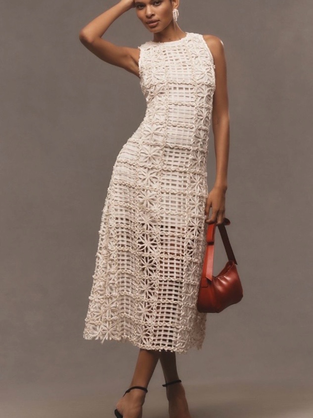 NWOT Endless Rose ivory size S sleeveless textured lace overlay dress.